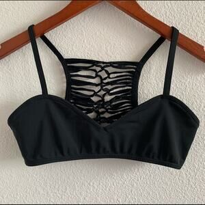 Siempre Golden Black Strappy Bikini Swim Top Medium